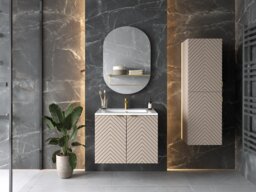 Bathroom Vanity Unit with Basin 600mm Ribbed Fluted Cashmere Beige Wall Mounted Floating Cabinet - Cara - thumbnail 3