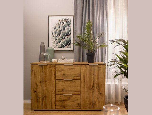 Large Sideboard for Living Room Oak Dresser Cabinet Storage Unit with Drawers 135cm - Zele - image 1