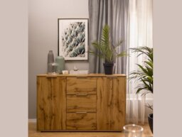 Large Sideboard for Living Room Oak Dresser Cabinet Storage Unit with Drawers 135cm - Zele - thumbnail 1