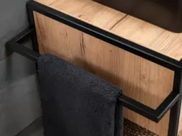 700mm Vanity Unit Floor Standing Bathroom Cabinet with 600mm Oak Countertop and Drawer Loft Black Metal - Brooklyn - thumbnail 3