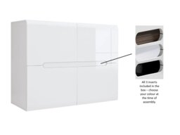 White High Gloss Sideboard Small Cabinet Square Storage Unit with Black Gloss and Dark Wooden Insert - Azteca - thumbnail 4