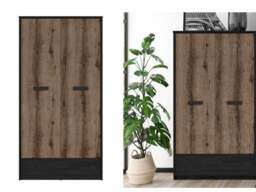 Double Wardrobe with Drawer Hanging Rail 2 Door Storage Unit Oak and Black Effect - Kassel - thumbnail 2