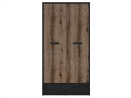 Double Wardrobe with Drawer Hanging Rail 2 Door Storage Unit Oak and Black Effect - Kassel - thumbnail 4