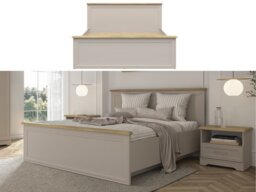 King Size Bed Frame Euro 160cm Shaker Headboard Footboard Solid Wood Slats Cashmere Beige and Mauvelle Oak - Anga - thumbnail 1