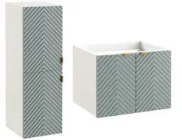 Wall Bathroom Set 600mm Vanity Cabinet and Tall Storage Tallboy Unit Ribbed Fluted Soft Green Doors - Cara - thumbnail 2