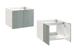 Wall Bathroom Set 600mm Vanity Cabinet and Tall Storage Tallboy Unit Ribbed Fluted Soft Green Doors - Cara - thumbnail 3