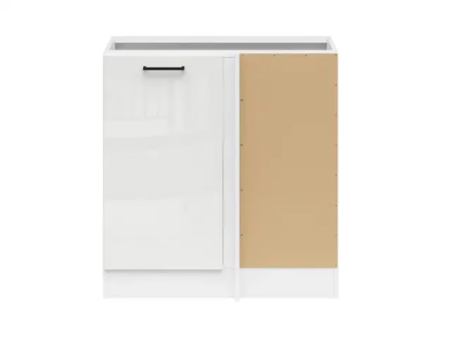 Corner Kitchen Cabinet 1000mm Modern Freestanding Base Unit 100cm Right White / Chalk Gloss - Junona - image 1