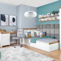 Kids Bedroom Furniture Set Small Double Bed Desk Wardrobe Bookcase White Gloss Oak 4 Piece - Holten - thumbnail 3