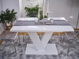 White Gloss Dining Table Extendable 120 to 160cm Top Stylish Modern V Pedestal Leg 6-8 Seater - Masy Pro - thumbnail 3