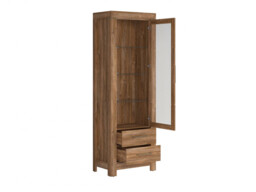 Modern Farmhouse Living Room Furniture Set with Glass Display Cabinet TV Unit LED Lights Oak Effect - Gent - thumbnail 4