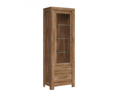 Modern Farmhouse Living Room Furniture Set with Glass Display Cabinet TV Unit LED Lights Oak Effect - Gent - thumbnail 3
