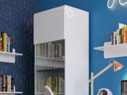 White Gloss Office Study Furniture Set: Desk Wall Shelf Tall Glass Display Cabinet - Azteca Trio - thumbnail 2
