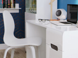 White Gloss Office Study Furniture Set: Desk Wall Shelf Tall Glass Display Cabinet - Azteca Trio - thumbnail 4