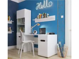 White Gloss Office Study Furniture Set: Desk Wall Shelf Tall Glass Display Cabinet - Azteca Trio - thumbnail 1