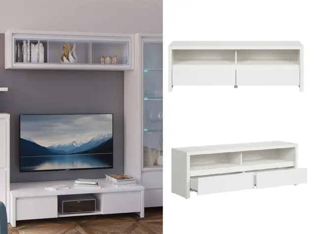 White TV Unit with Storage Modern TV Cabinet Entertainment Stand with Drawers 144cm Media Unit - Kaspian - image 1