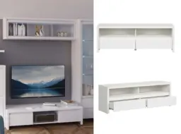 White TV Unit with Storage Modern TV Cabinet Entertainment Stand with Drawers 144cm Media Unit - Kaspian - thumbnail 1