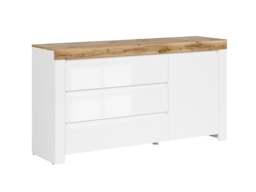 Large Sideboard Cabinet White Gloss Dresser with Drawers Scandi Oak Bedroom Living Room Storage 156cm - Holten - thumbnail 4