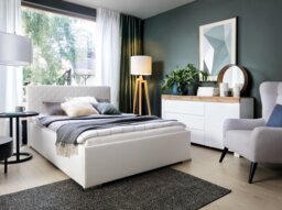 Large Sideboard Cabinet White Gloss Dresser with Drawers Scandi Oak Bedroom Living Room Storage 156cm - Holten - thumbnail 3