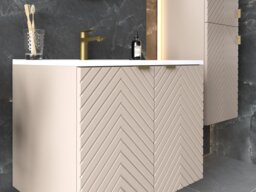 Bathroom Vanity Unit with Basin 800mm Herringbone Cashmere Beige Wall Mounted Floating Cabinet - Cara - thumbnail 3