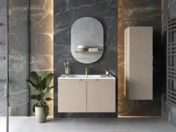 Bathroom Vanity Unit with Basin 800mm Herringbone Cashmere Beige Wall Mounted Floating Cabinet - Cara - thumbnail 2