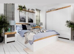 White Gloss Bedroom Furniture Set Euro King Size Bed Frame and Storage Units Scandi 5-Piece - Holten - thumbnail 3