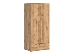 Double Wardrobe with Drawer Modern Free Standing 2 Door Storage Oak Effect 90cm – Zele - thumbnail 3