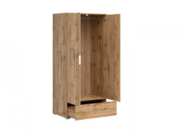 Modern Free Standing 2-Door Double Wardrobe Full Length Drawer Oak Effect 90cm - Zele - thumbnail 2