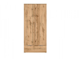Modern Free Standing 2-Door Double Wardrobe Full Length Drawer Oak Effect 90cm - Zele - thumbnail 3