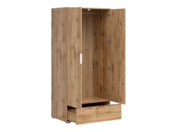 Double Wardrobe with Drawer Modern Free Standing 2 Door Storage Oak Effect 90cm – Zele - thumbnail 4