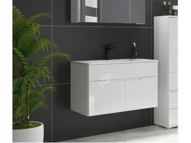 800mm Vanity Unit with Basin Bathroom Floor Standing or Wall Hung Cabinet White Gloss - Spice - image 1
