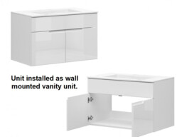 800mm Vanity Unit with Basin Bathroom Floor Standing or Wall Hung Cabinet White Gloss - Spice - thumbnail 4