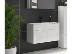 800mm Vanity Unit with Basin Bathroom Floor Standing or Wall Hung Cabinet White Gloss - Spice - thumbnail 1