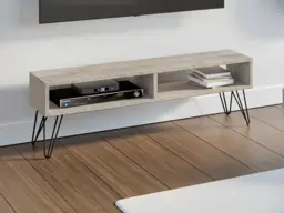 Hairpin TV Cabinet with Shelf Living Room Industrial Metal Legs Platinum Grey Oak Effect 110cm Loft - Mare - thumbnail 1