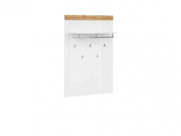 Coat Hooks with Shelf Wall Coat Hanger Panel Slim Storage White Gloss Oak Effect Scandi Hallway - Holten - thumbnail 4