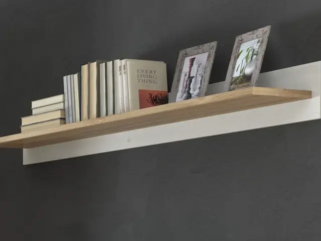 Long Wall Mounted Floating Shelf with Back Panel Scandi White Pine and Oak Effect - Loksa - image 1