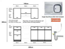 220cm Kitchen 6 Unit Set with Sink Wall and Base Complete Cabinets Dark Wood Wenge Oak Effect Junona - thumbnail 2