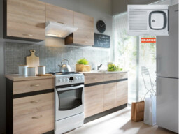 220cm Kitchen 6 Unit Set with Sink Wall and Base Complete Cabinets Dark Wood Wenge Oak Effect Junona - thumbnail 1