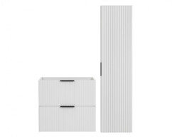 Bathroom 600mm Vanity Set Ribbed Textured White Modern Two Wall Hung Floating Cabinets - Adel - thumbnail 2