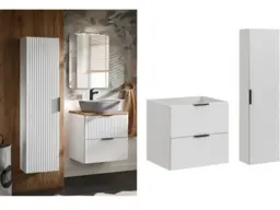 Bathroom 600mm Vanity Set Ribbed Textured White Modern Two Wall Hung Floating Cabinets - Adel