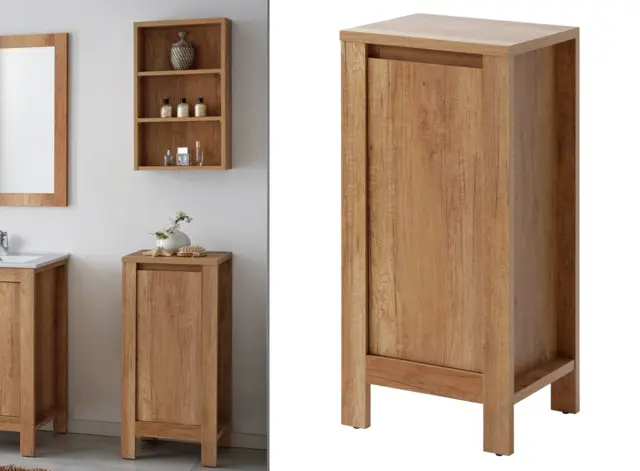 Small Freestanding Bathroom Cabinet 400mm Slim Floor Storage Unit with 40cm Narrow Door in Oak Finish - Classic Oak - image 1