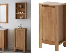 Small Freestanding Bathroom Cabinet 400mm Slim Floor Storage Unit with 40cm Narrow Door in Oak Finish - Classic Oak - thumbnail 1
