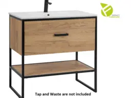 800mm Floor Standing Vanity Unit with Basin Freestanding Oak Bathroom Cabinet with Drawer Black Steel - Brooklyn - thumbnail 3