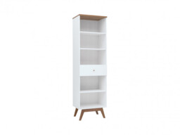 Scandi White Gloss/Walnut finish 1-Drawer Tall Living Room Display Storage Cabinet Bookcase Wooden Legs - Heda - thumbnail 4