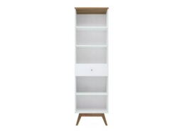 Scandi White Gloss/Walnut finish 1-Drawer Tall Living Room Display Storage Cabinet Bookcase Wooden Legs - Heda - thumbnail 3