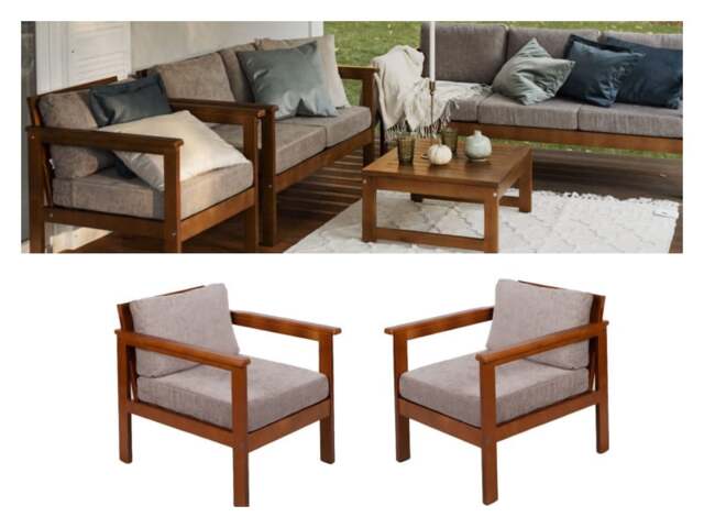 Garden Chair Set 2 Outdoor Chairs High Back FSC Wooden Frame Beige Cushions Patio Furniture – Cozy - image 1