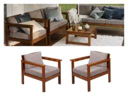 Garden Chair Set 2 Outdoor Chairs High Back FSC Wooden Frame Beige Cushions Patio Furniture – Cozy - thumbnail 1