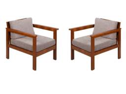 Garden Chair Set 2 Outdoor Chairs High Back FSC Wooden Frame Beige Cushions Patio Furniture – Cozy - thumbnail 3