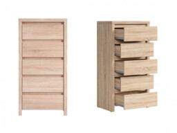Modern Tallboy 5 Drawer Chest of Drawers Tall Slim Narrow Storage in Sonoma Oak 56cm - Kaspian