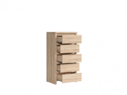 Modern Tallboy 5 Drawer Chest of Drawers Tall Slim Narrow Storage in Sonoma Oak 56cm - Kaspian - thumbnail 3