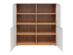 Sideboard Cabinet White Gloss Modern Square Small 4 Door Light Oak Storage Unit - Zele - thumbnail 4